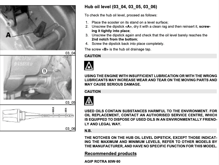 section of vespa manual