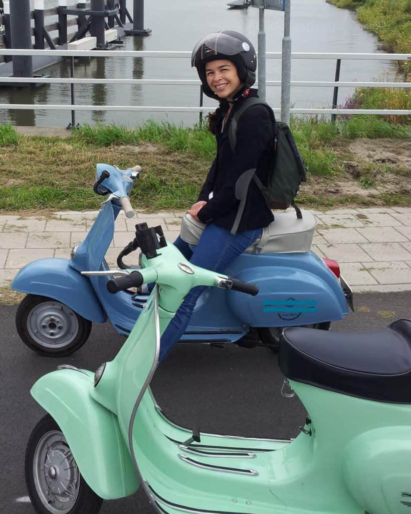 two used Vespa V50 in blue and pistache colour