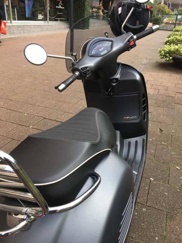 dual seat on GTS with rear rack and handlebars